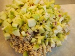 Add the ground nuts, apples, celery, radish and onion